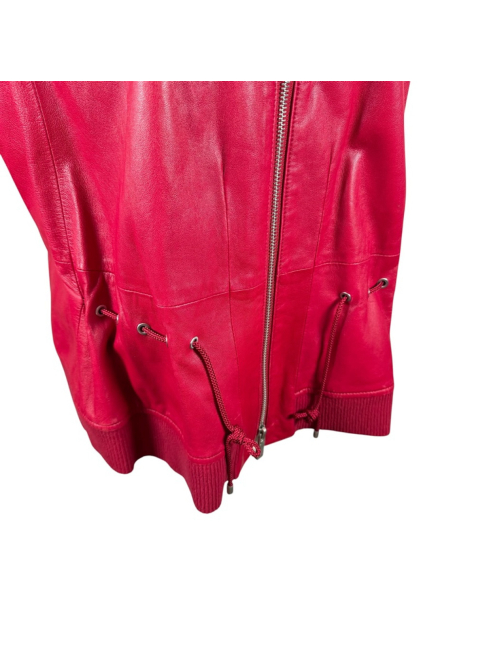 Worth New York Red Leather Moto Vest High Neck Cinch Waist Zip Front Size 12 - Picture 10 of 14